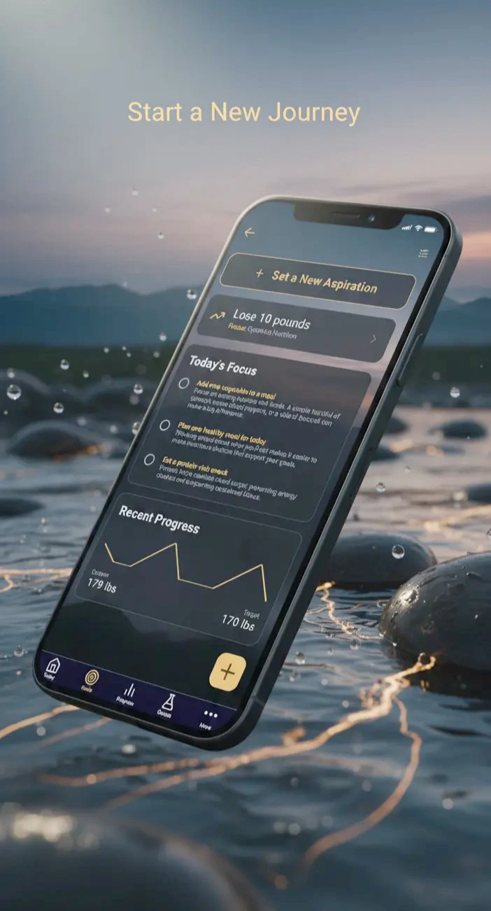 Sunlight reflecting on calm water with smooth, dark pebbles.